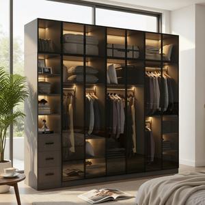 Armoires de chambre à coucher en verre de luxe modernes avec portes en verre personnalisables, design autoportant, gain de place et durables pour usage domestique - Product Image 1