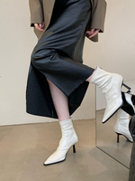 2024 femme mode bout pointu Sexy nœud robe bottines femmes talon aiguille bottes en cuir à talons hauts