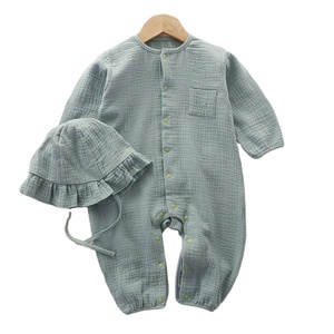 2024 Hot Sale Primavera Outono Branco Liso Manga Longa Bebê Bodysuit Puro Algodão Macacão De Bebê Com Chapéu Do Bebê Onesie