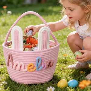 Cesta de Mimbre de Algodón con Nombre para la Cacería de Huevos de Pascua, Regalo para Baby Shower - Product Image 3