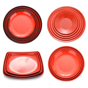 Bols et assiettes ronds rouges et noirs, assiettes en mélamine, ensembles de vaisselle, <span class=keywords><strong>petite</strong></span> <span class=keywords><strong>assiette</strong></span> Plate pour Restaurant - Product Image 2