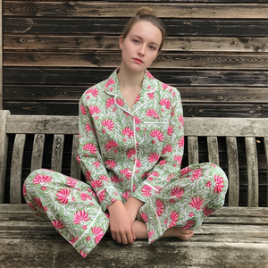 Pijama de Algodón de Buena Calidad Hongbo para Mujer, con Cuello de Solapa, Conjunto de Ropa de Dormir para Mujer - Product Image 1