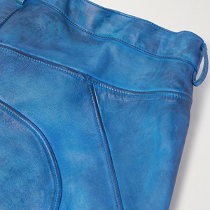 <span class=keywords><strong>Pantaloni</strong></span> Moto Baggy in <span class=keywords><strong>Pelle</strong></span> <span class=keywords><strong>Blu</strong></span> con Pannelli, Gamba Larga, Effetto Invecchiato e Consumato, Vita con Coulisse - Product Image 4