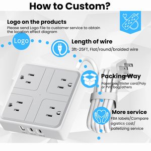 Prise d'angle à 45 degrés avec 4 prises CA, 2 USB-C, 2 USB-A, protection contre les surtensions, rallonge 10A pour chevet ou derrière les meubles - Product Image 2