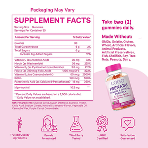 Gomitas de Fertilidad de Marca Privada, Multivitaminas Prenatales para Adultos, Suplementos para Mujeres Embarazadas, Suplementos para la Concepción, Vitaminas - Product Image 2