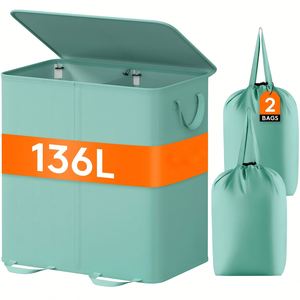 136L Green Laundry Hamper with Lid Tall Laundry <b>Baskets</b> with Handles <b>Large</b> Laundry Bin with Internal Support - Product Image 1