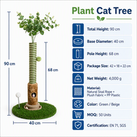 Arbre à chat en forme de plante verte |   Griffoir en sisal avec grotte en peluche, boule roulante et jouet à ressort pour chats