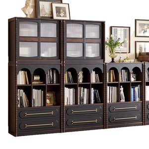 French Style <b>Solid</b> <b>Wood</b> <b>Bookcase</b> 80cm Modular Full Wall Storage Cabinet For Home Office Study Retro Floor To Ceiling Bookshelf - Product Image 5