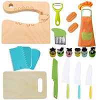 Tablier de couteaux de cuisine pour enfants, 20 pièces, grattoir à gâteaux, éplucheur, ensemble de couteaux de cuisine en bois pour enfants