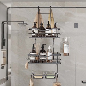 Étagère murale double moderne en acier inoxydable pour salle de bain, détachable, sans perçage, pour gel douche, savon et serviettes (zone humide/sèche) - Product Image 3