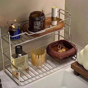 Stainless Steel Standing Type Double-Layer <b>Kitchen</b> <b>Storage</b> <b>Rack</b> Waterproof Towel Holder Modern Design for Bathroom Desktop Use - Product Image 1