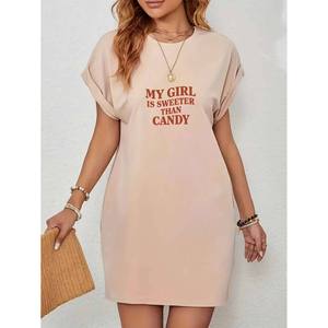 Vestido Casual para Mujer con Estampado Gráfico 'MY GIRL IS SWEETER THAN CANDY', Largo hasta la Rodilla, Cintura Elástica - Nueva Llegada - Product Image 2