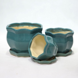 Maceta de Cerámica Esmaltada Minimalista con Platillo, Diseño Elegante y Simple para Decoración de Oficina, Escritorio o Jardín, Paquete de Contenedores - Product Image 5