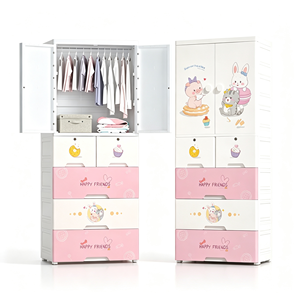 Armario <span class=keywords><strong>de</strong></span> Plástico Infantil con Diseño <span class=keywords><strong>de</strong></span> Dibujos Animados, con Área <span class=keywords><strong>para</strong></span> <span class=keywords><strong>Colgar</strong></span>, 2 Cajones Pequeños con Cerradura y 3 Cajones Grandes, Armario <span class=keywords><strong>de</strong></span> Almacenamiento <span class=keywords><strong>para</strong></span> <span class=keywords><strong>Ropa</strong></span> y Juguetes - Product Image 1