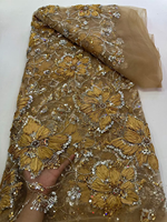 NI.AI Nouveau design Tissu en dentelle à paillettes perlées, tulle de luxe avec perles pour mariage et fête