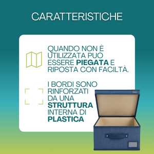 Scatola portaoggetti in tessuto con coperchio e maniglia 50x40x25cm, pieghevole, organizer per armadio, formato maxi, blu - Product Image 3