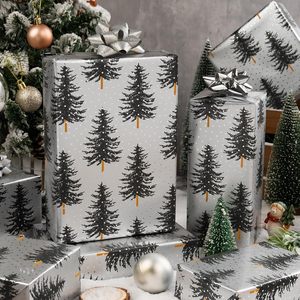 MAYPLUSS Christmas Gift <b>Wrap</b> <b>Paper</b> 17 Inch X 33 Feet Silver White Trees Minimalist Winter Festive Packaging <b>Paper</b> - Product Image 2