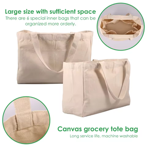 Bolsa <span class=keywords><strong>de</strong></span> <span class=keywords><strong>Compras</strong></span> <span class=keywords><strong>de</strong></span> Lona <span class=keywords><strong>de</strong></span> Gran Capacidad Personalizada, Bolsa <span class=keywords><strong>de</strong></span> <span class=keywords><strong>Compras</strong></span> Reutilizable, Bolsa <span class=keywords><strong>de</strong></span> Alimentos para Camping con 6 Bolsillos Interiores - Product Image 3