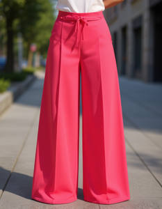 J726 Pantaloni Larghi da Donna in Crepe a Vita Alta, Vestibilità Ampia, con Coulisse, Tinta Unita, Tessuti, Casual - Product Image 2