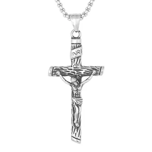 Colgante de cruz de Jesús, joyería Vintage de acero inoxidable, no deslustre, collar religioso
