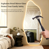 Miroir de sol LED irrégulier avec bouton tactile, miroir intelligent avec éclairage rétroéclairé pour salle de bain, fabrication sur mesure
