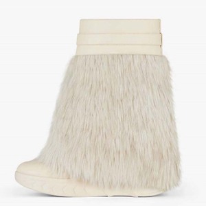 Fur Metallic Lock Shark Long Boots Thick Soles Knee High Booties Women <b>Round</b> <b>Toe</b> Zipper Fluffy Furry Shoes for Lady - Product Image 5