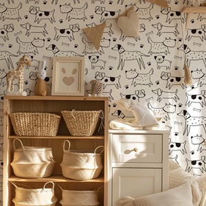 <span class=keywords><strong>Papier</strong></span> <span class=keywords><strong>peint</strong></span> autocollant en PVC amovible pour enfants, motif <span class=keywords><strong>chien</strong></span> de dessin animé noir et blanc, brillant, résistant à l'humidité, pour chambre - Product Image 3