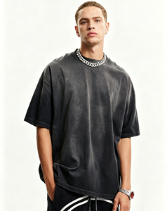 T-shirt da <span class=keywords><strong>uomo</strong></span> oversize in cotone 100% lavorato a maglia, tinta unita, con stampa a sublimazione, effetto acid wash, personalizzabile, per streetwear - Product Image 2