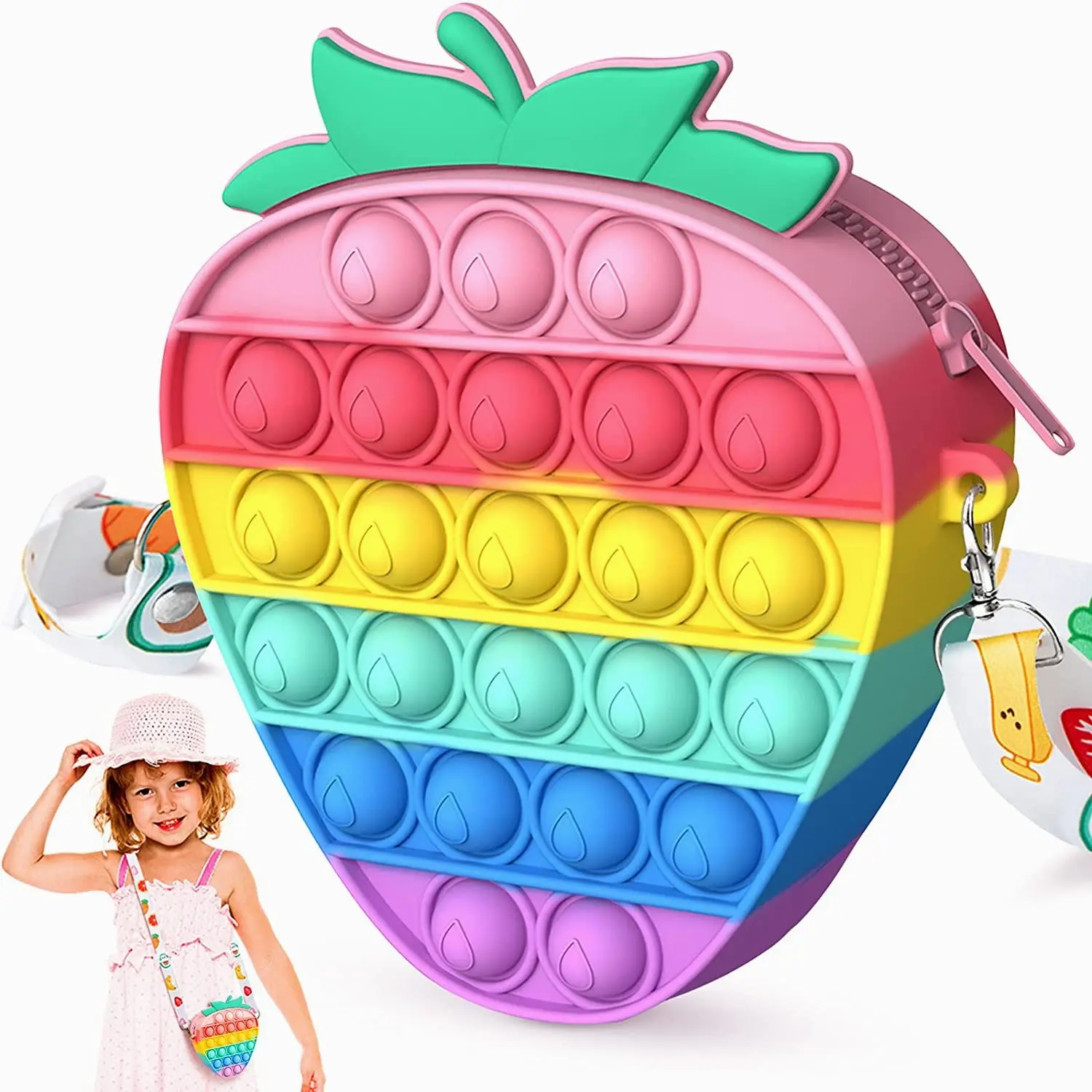 Amazon Hot Selling Popit Bag for Girls Poppet Purse Rainbow Silicone Toys Crossbody Christmas Popit Fidget Purse