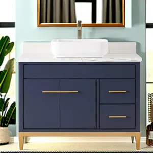 Moderne neue Marmor Single Sink Blue Badezimmer Eitelkeit mit Spiegel 42 Zoll Rock Plate Top Vanity Badezimmer