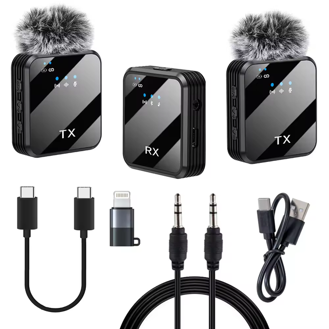 Wireless Collar Clip Mic 1 Drag 2  Microphone for Mobile Phone Camera Streaming  Video Recording  Noise Canceling Mic