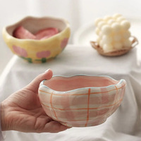 INS peint à la main 5 pouces bol à Dessert de riz en céramique Design moderne personnalisé bord irrégulier sous glaçure couleur vaisselle domestique
