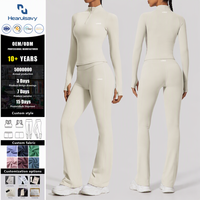 Ensemble de yoga pour femme : haut à manches longues semi-zippé et pantalon évasé taille haute – Tenue de sport 2 pièces en Spandex/Nylon, résistante à l'eau