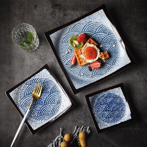 Factory Direct Sell Modern Eco-Friendly Blue <b>Square</b> Ceramic Dessert <b>Plates</b> <b>Set</b> Party Wholesale Japanese Porcelain Sushi - Product Image 2