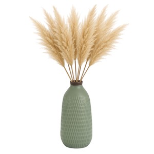 Vaso in Ceramica Verde con Superficie Goffrata, Moderno Vaso in Gres per Decorazione Soggiorno, Cucina e Bancone - Product Image 2
