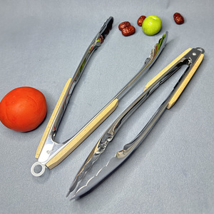Wholesale Stock 18inch Stainless Steel Food Tong Wood Handle <b>Baking</b> <b>Accessories</b> Heat Resistant Easily Cleaned Metal Locking - Product Image 3