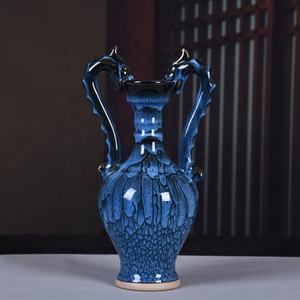 Jarrón decorativo para decoración del hogar, jarrón de cerámica decorativo para entrada de sala de estar, caja de cartón de porcelana Jun antigua, aniversario moderno, 2 uds. - Product Image 2