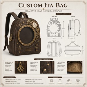 Sac à dos de collection industriel personnalisé avec rivets en laiton, sangles avant à boucles, sangles rembourrées réglables et plaque d'étiquette vierge - Product Image 1