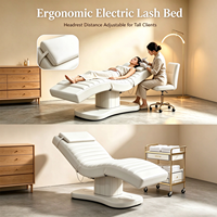 Lit de soin électrique de luxe ergonomique en cuir PU courbé, lit de traitement facial à 3 moteurs réglables, table de massage pour salon de beauté et spa