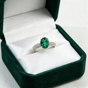 S925 <b>Silver</b> Created <b>Emerald</b> <b>Ring</b> 3.33g Oval Cut Lab-Grown Green Gemstone Halo Engagement Band Elegant Fine Jewelry Gift V - Product Image 6