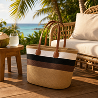 Ensemble Sac Fourre-Tout Grande Taille en Paille Fait Main et Chapeau pour Femme – Accessoire de Plage Tendance pour l'Été, Fermeture Ouverte pour les Vacances et le Bord de Mer
