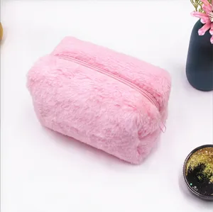 Bolsa de cosméticos de flanela para meninas, bolsa de maquiagem feminina para viagem, cor rosa, moda cor doce, bolsa de mão nova