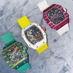 Ultra Thin Carbon Fiber Diver <b>Watch</b> RM6702 <b>Skeleton</b> Dial <b>Automatic</b> Mechanical Rubber Lightweight Tonneau Case Luxury Sport - Product Image 6