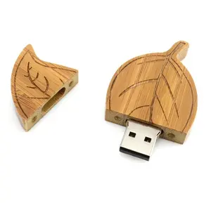 Personnalisé en bois usb lecteur flash en forme de feuille d'arbre 8 go cadeau clé usb clé usb 16 go