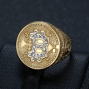 Anillos de Accesorio en Tono Dorado con Símbolo Grabado Estilo Moneda Retro y Circones Brillantes para Cumpleaños - Product Image 1