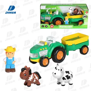 Vehículo de rueda libre, Tractor de juguete, juegos de granja, juego de animales de granja de dibujos animados, juguetes con luz y sonido, coche transportador para niños, 4 Uds.