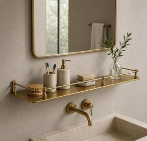 Étagère murale flottante moderne en laiton massif, étagère de rangement en métal doré faite à la main pour salle de bain, cuisine, salon, décoration intérieure - Product Image 5