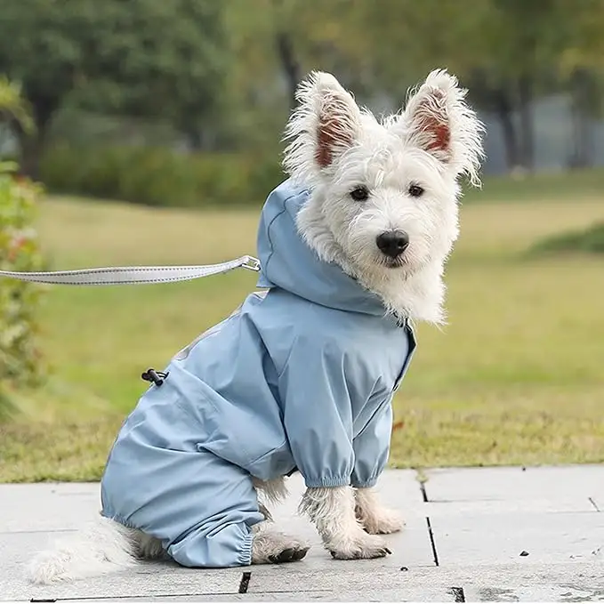 เสื้อกันฝนสุนัขเสื้อผ้าระบายอากาศเสื้อผ้าสัตว์เลี้ยงสุนัข Hoodie ข้อมือยืดหยุ่นเต็มเสื้อผ้าสัตว์เลี้ยงวันฝนตก