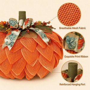 Decorazione Autunnale Unica: Ghirlanda di Fiori e Piante in Iuta a Forma di Zucca, Fatta a Mano, da Appendere alla Porta - Product Image 5