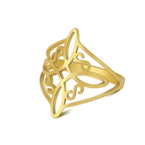 Grosir kualitas tinggi cincin baja tahan karat perhiasan wanita kuarsa perak cincin baja tahan karat berlapis emas